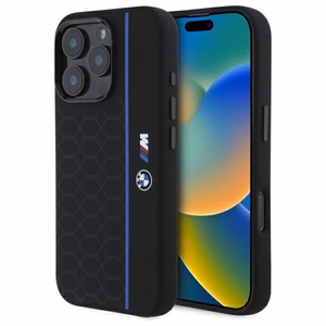 BMW Silikoninen Hexagon Blue Line MagSafe suojakuori iPhone 16 Pro Max:lle - musta