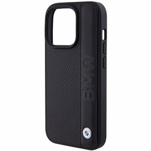 BMW Nahkainen Textured & Stripe Suojakuori iPhone 15 Pro:lle - musta