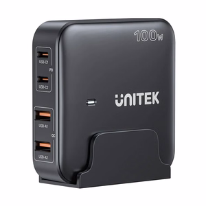 Unitek GaN Laturi 100W 2x USB-C 2x USB-A Musta
