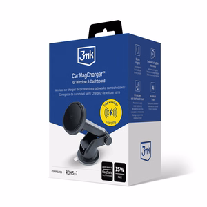 Auton laturi-pidike 3mk Car MagCharger 15W tuulilasi/kojelauta musta