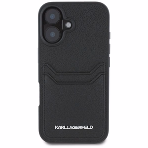 Karl Lagerfeld HC Grained PU Cardslot Metal Elong iPhone 16 Suojakuori - Musta