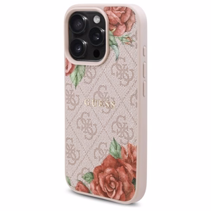 Guess GUHMP16LP4ROPEMCP iPhone 16 Pro 6.3" Vaaleanpunainen/Vaaleanpunainen Kova Suojakuori 4G Flowers Print MagSafe