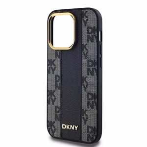 DKNY Nahkainen Checkered Mono Pattern MagSafe Suojakuori iPhone 14 Pro Max:lle - Musta