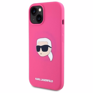 Karl Lagerfeld Suojakuori iPhone 15:lle yhteensopiva MagSafen kanssa KLHMP15SSKHPPLF (SIL KL Head Print) fuksia
