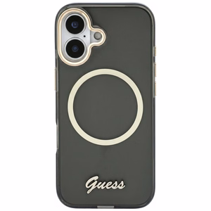 Guess IML Script Metal MagSafe Suojakuori iPhone 17:lle - musta