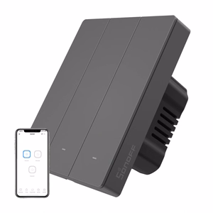 SONOFF M5-3C-80 älykäs Wi-Fi-seinäkytkin (3-kanavainen, kehykseen, grafiitti)
