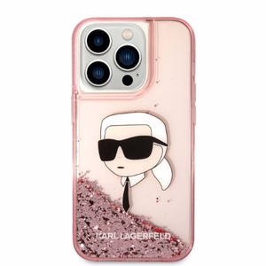 Karl Lagerfeld Glitter Karl's Head suojakuori iPhone 14 Pro:lle - vaaleanpunainen