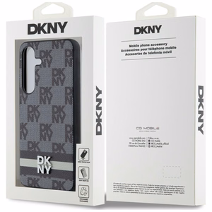 DKNY Nahkainen Ruudullinen Mono-kuvio ja Painetut Raidat Suojakuori Samsung Galaxy S24+:lle - musta