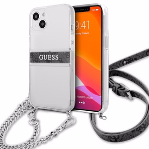Guess GUHCP13SKC4GBSI iPhone 13 mini 5.4" läpinäkyvä kovakotelo 4G harmaa hihna hopea ketju