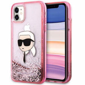 Karl Lagerfeld Glitter Karl Head -suojakuori iPhone 11/XR:lle - vaaleanpunainen