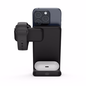Crong MagSpot Pivot Stand 3-in-1 MagSafe-compatible wireless charger for iPhone, Apple Watch and AirPods, black
