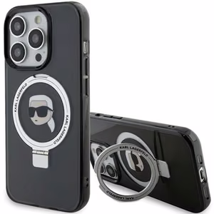 Karl Lagerfeld KLHMP15XHMRSKHK iPhone 15 Pro Max 6.7 musta/musta kovakuori Ring Stand Karl Head MagSafe