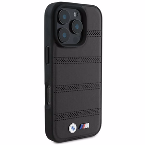 BMW M Perforated And Stitched Line MagSafe Suojakuori iPhone 16 Pro:lle - musta