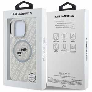 Karl Lagerfeld IML Glitter Karl & Choupette Heads Logo MagSafe suojakuori iPhone 16 Pro - harmaa