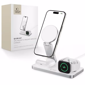 Tech-Protect QI15W-A47 MagSafe 3in1 induktiivinen laturi + USB-C kaapeli - Valkoinen