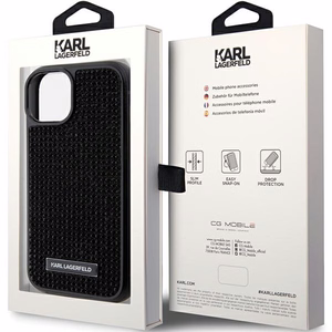 Karl Lagerfeld Rhinestone Logo Metal Plate suojakuori iPhone 15:lle - musta