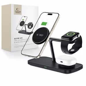Tech-Protect QI15W-A45 3in1 Langaton laturi MagSafella Apple-laitteille - Musta