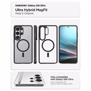 Spigen Ultra Hybrid Mag MagSafe Suojakuori Samsung Galaxy S26 Ultra:lle - läpinäkyvä musta