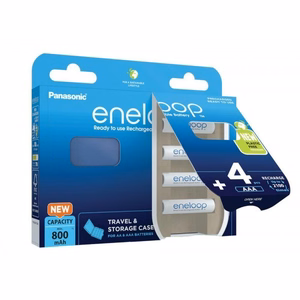 Ladattavat paristot PANASONIC ENELOOP AAA 800 mAh 4 kpl + kotelo (BK-4MCDE/4CP+CASE)
