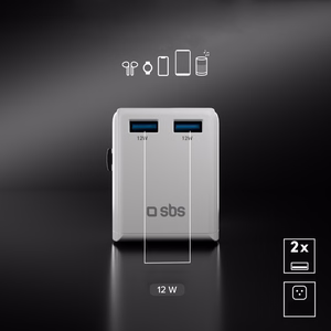 SBS universaali matkasovitin - EU 2xUSB-A - valkoinen