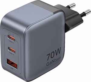 Vention 70W GaN PD Laturi 1x USB-A 2x USB-C BK