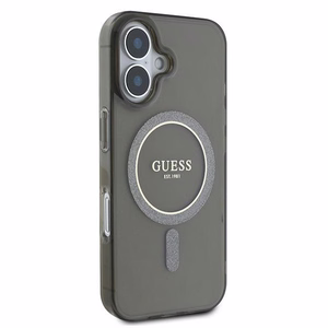Guess IML Glitter Circle MagSafe suojakuori iPhone 16:lle - musta