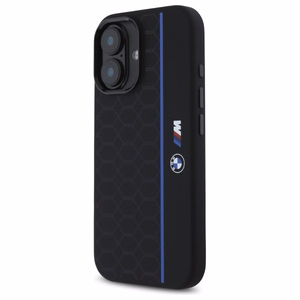 BMW Silikoninen Hexagon Blue Line MagSafe suojakuori iPhone 16:lle - musta