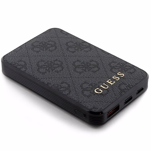 Guess Powerbank 15W GUPB5LP4GEGK 5000mAh musta/musta 4G nahka metalli logo