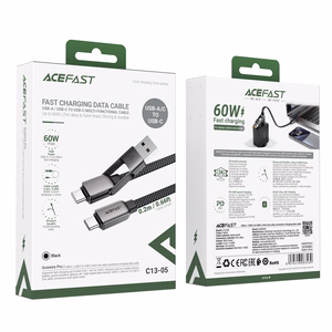 Acefast C13-05 USB-C - USB-A / USB-C -kaapeli 480 Mb/s 3 A 0,2 m - musta