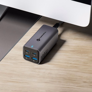 Pöytälaturi Forcell F-Energy GaN III 2 x USB C + 2 x USB A QC4.0 PD 5A 100W VT-49 harmaa