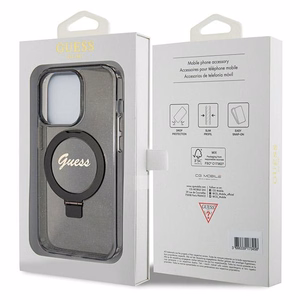 Guess Ring Stand Script Glitter MagSafe -suojakuori iPhone 13 Pro Maxille - musta
