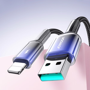 Joyroom S-A42 Crystal-Clear Series 3A USB-A - Lightning -kaapeli 1,2 m - musta
