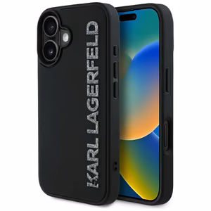 Karl Lagerfeld HC 3D Rubber Elongated Glitter Suojakuori iPhone 16:lle - musta