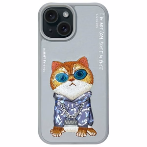 Nimmy Glasses Cool Cat Suojakuori iPhone 15:lle - harmaa