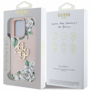 Guess Grained Roses Big 4G logo Suojakuori iPhone 16 Pro:lle - vaaleanpunainen