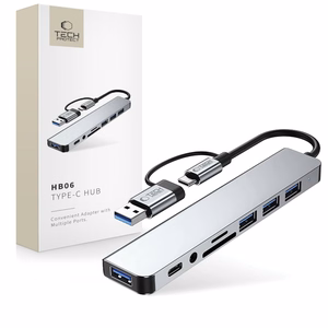 Tech-Protect HB06 HUB Adapter 8in1 TYPE-C + USB2.0 + USB3.0 + SD/TF + AV3.5 - gray