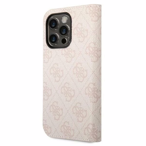 Guess GUBKP14LHG4SHP iPhone 14 Pro 6.1 vaaleanpunainen / vaaleanpunainen kirjakuori 4G Vintage Gold Logo