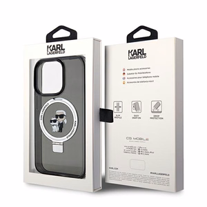Karl Lagerfeld Ring Stand Karl&Choupette MagSafe suojakuori iPhone 14 Prolle - musta