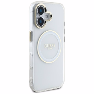 Guess IML Metal Colored Circle Classic Logo MagSafe Suojakuori iPhone 16:lle - valkoinen
