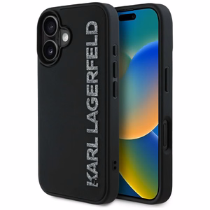 Karl Lagerfeld HC 3D Rubber Elongated Glitter Suojakuori iPhone 16:lle - musta