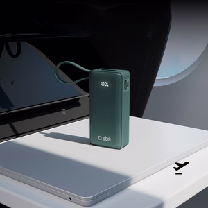 Powerbank SBS 10000 mAh 20W sisäänrakennetulla USB-C-kaapelilla ja digitaalisella näytöllä - harmaa