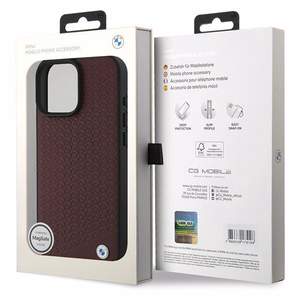BMW Sign Nahkainen Diamond Metal Logo MagSafe Suojakuori iPhone 16 Pro Max:lle - Punainen