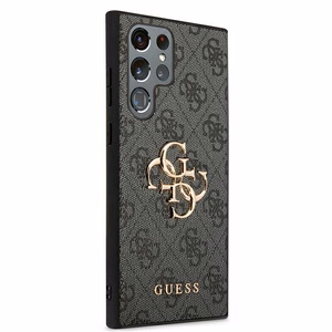 Guess GUHCS22L4GMGGR S908 S22 Ultra szary/harmaa kovakotelo 4G Iso metallilogo