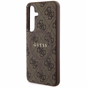 Guess 4G Collection Nahkainen Metal Logo MagSafe Suojakuori Samsung Galaxy S24:lle - ruskea