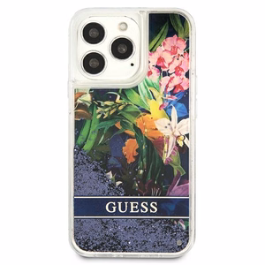Guess GUHCP13LLFLSB iPhone 13 Pro / 13 6.1" blue/blue hardcase Flower Liquid Glitter