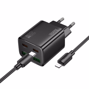 Puhelinlaturi Hoco 2 x USB C + 2 x USB A QC3.0 PD 3A 20W + kaapeli USB C - Lightning N55 musta