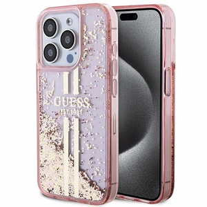 Guess suojakuori iPhone 15 Pro GUHCP15LLFCSEGP Liquid Glitter Gold Stripes vaaleanpunainen