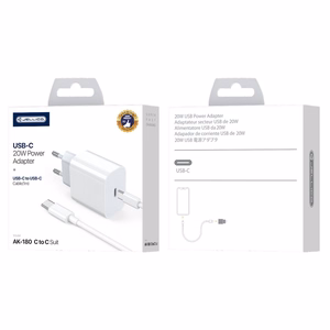 Laturi Jellico AK180 20W USB-C + USB-C-Lightning-kaapeli 1.0m valkoinen