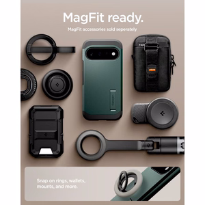 Spigen Tough Armor Mag MagSafe -suojakuori Google Pixel 11 -mallille, tummanvihreä