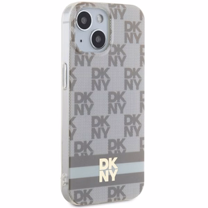 DKNY IML Ruudullinen Mono-kuvio ja Painetut Raidat MagSafe Suojakuori iPhone 15 Plus / 14 Plus:lle - beige
